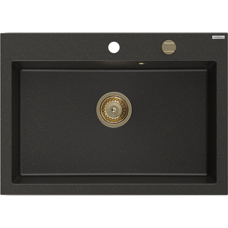 Mexen Elix zlewozmywak granitowy 1-komorowy 700 x 500 mm, czarny/złoty metalik, syfon złoty - 6526701005-75-G