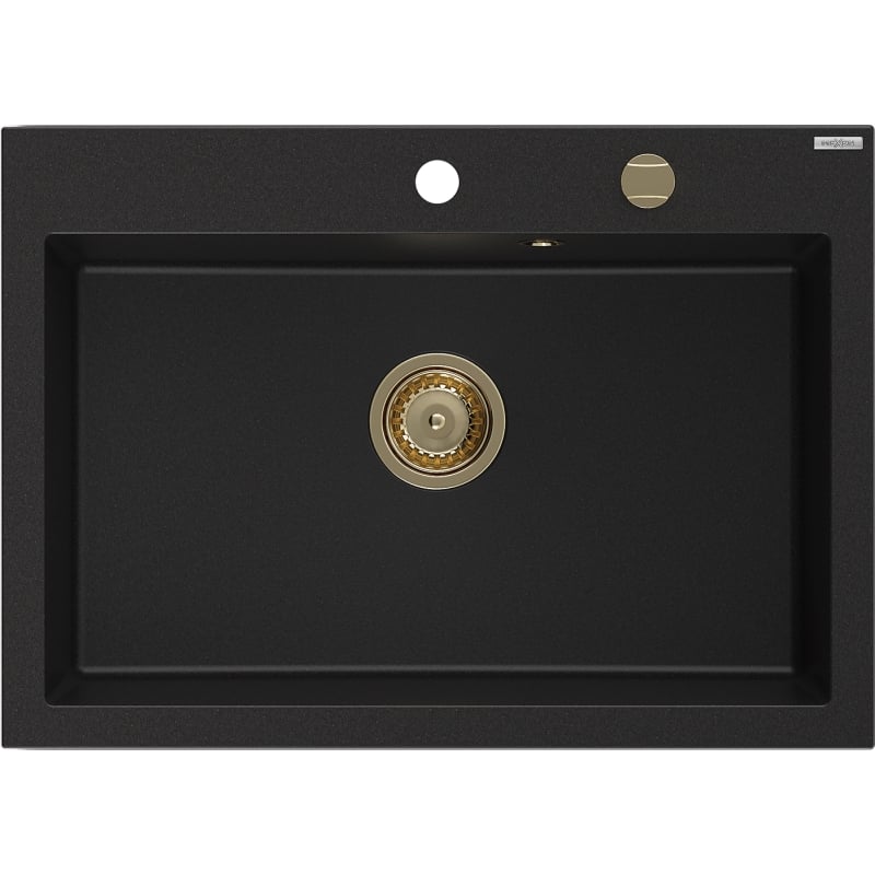 Mexen Elix zlewozmywak granitowy 1-komorowy 700 x 500 mm, czarny, syfon złoty - 6526701005-77-G