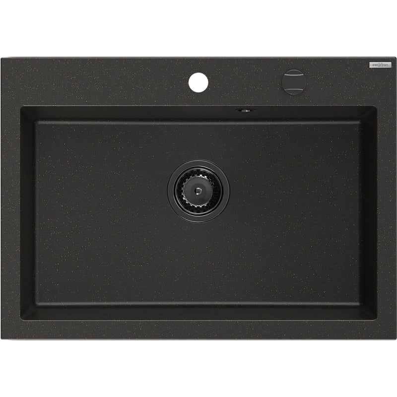 Mexen Elix zlewozmywak granitowy 1-komorowy 700 x 500 mm, czarny/złoty metalik, syfon czarny - 6526701005-75-B