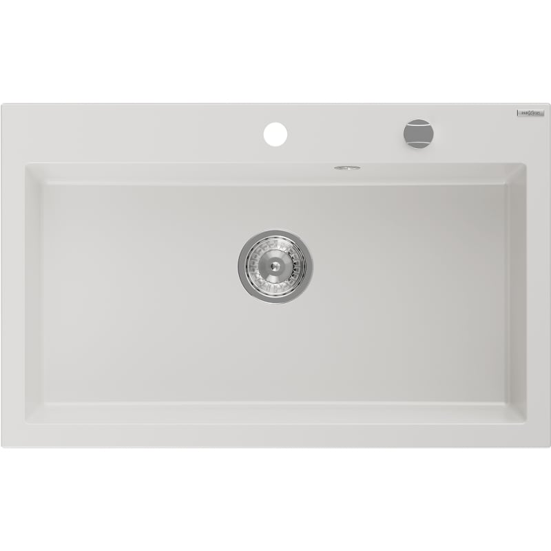 Mexen Elix zlewozmywak granitowy 1-komorowy 800 x 500 mm, biały, syfon chrom - 6527801005-20