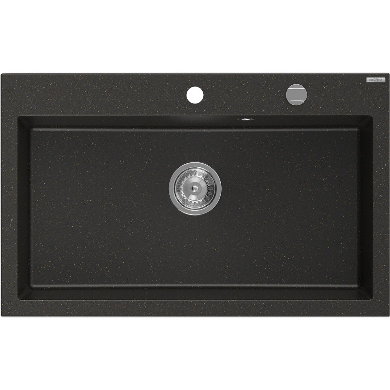 Mexen Elix zlewozmywak granitowy 1-komorowy 800 x 500 mm, czarny/złoty metalik, syfon chrom - 6527801005-75