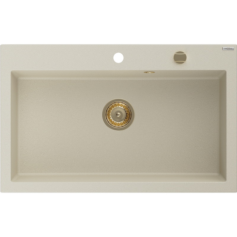Mexen Elix zlewozmywak granitowy 1-komorowy 800 x 500 mm, beżowy, syfon złoty - 6527801005-69-G