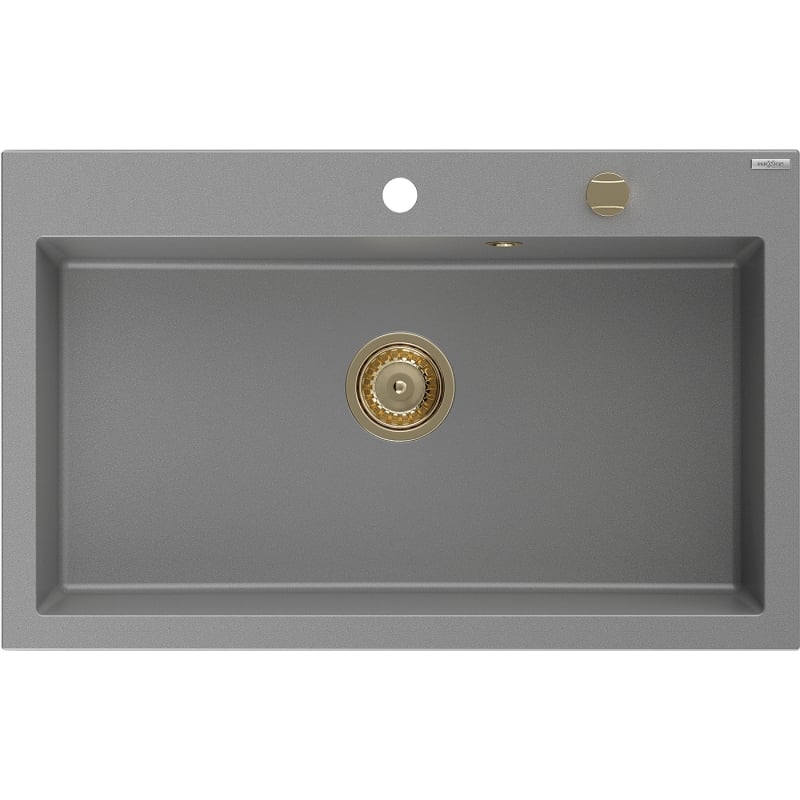 Mexen Elix zlewozmywak granitowy 1-komorowy 800 x 500 mm, szary, syfon złoty - 6527801005-71-G