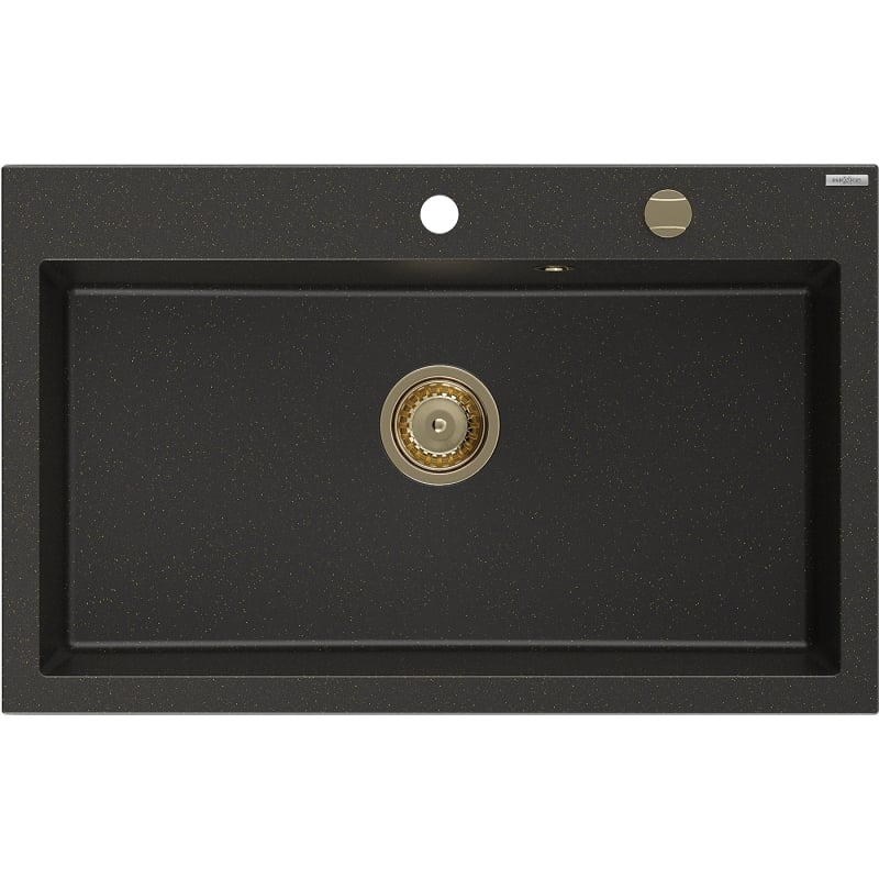 Mexen Elix zlewozmywak granitowy 1-komorowy 800 x 500 mm, czarny/złoty metalik, syfon złoty - 6527801005-75-G