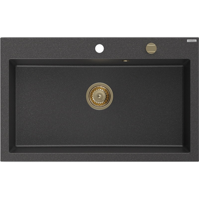 Mexen Elix zlewozmywak granitowy 1-komorowy 800 x 500 mm, czarny nakrapiany, syfon złoty - 6527801005-76-G