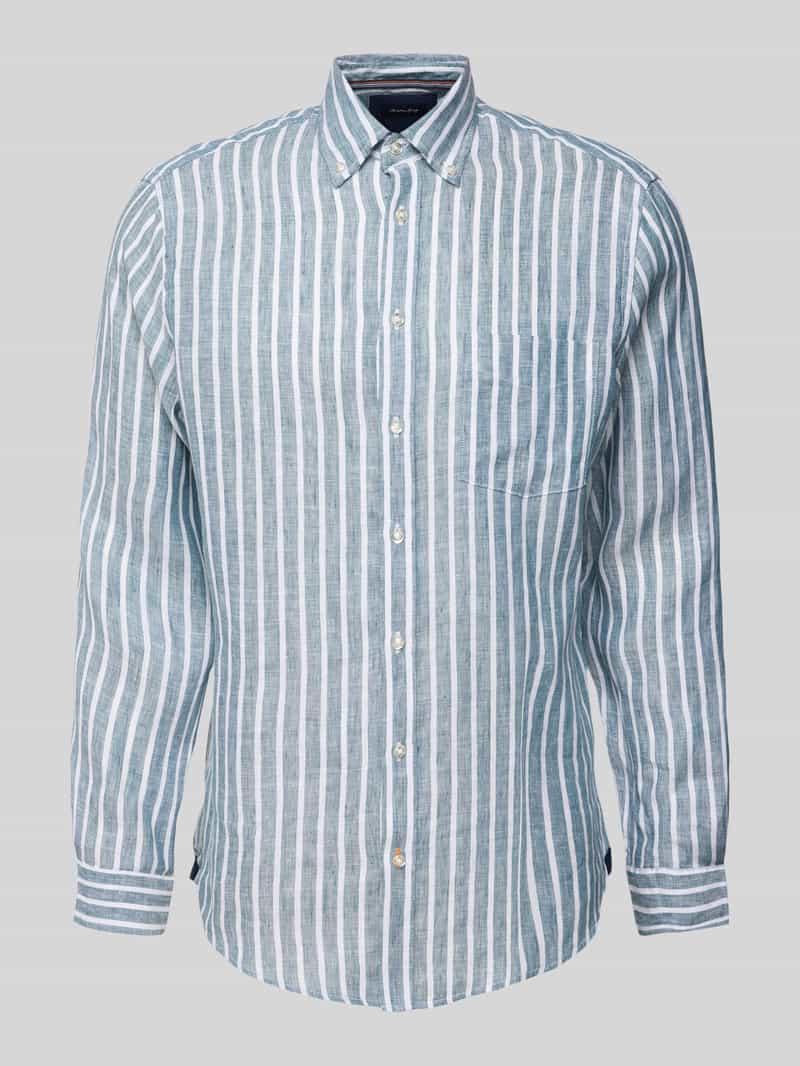 Koszula lniana o kroju regular fit z kołnierzykiem typu button down