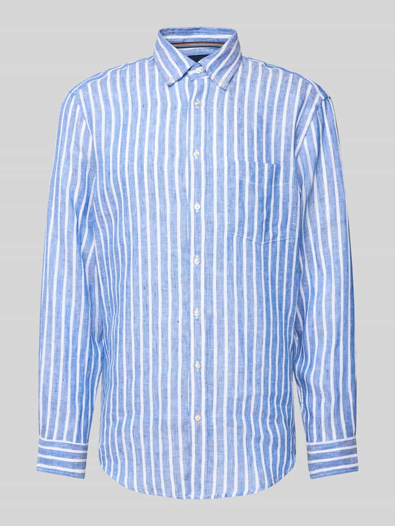 Koszula lniana o kroju regular fit z kołnierzykiem typu button down