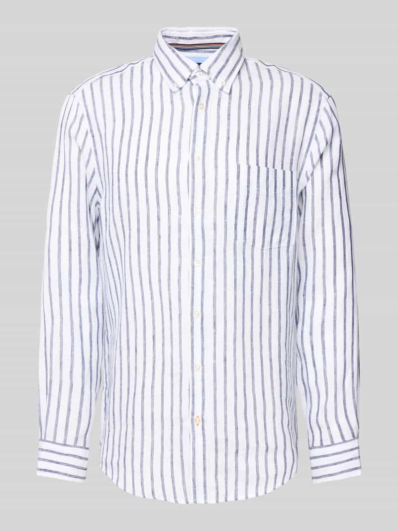 Koszula lniana o kroju regular fit z kołnierzykiem typu button down
