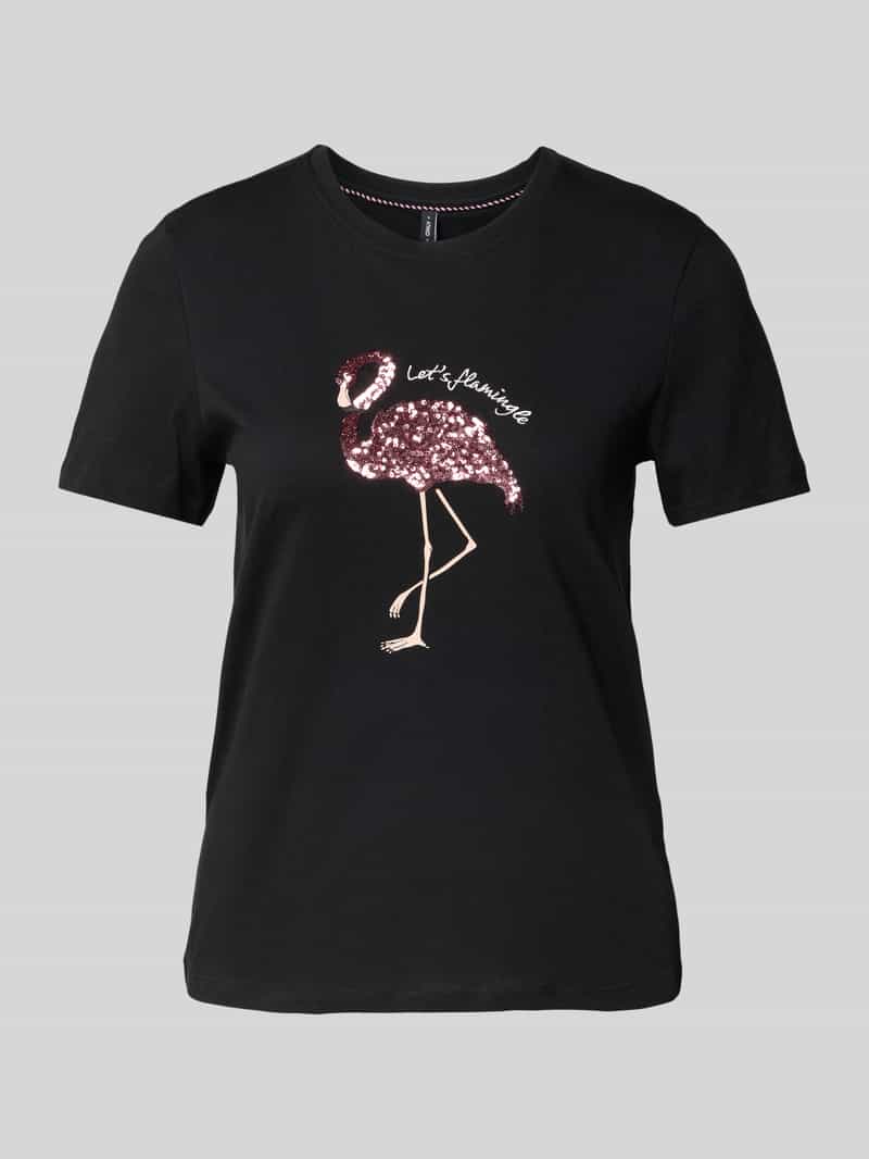 T-shirt o kroju regular fit z cekinowym obszyciem model ‘KITA’