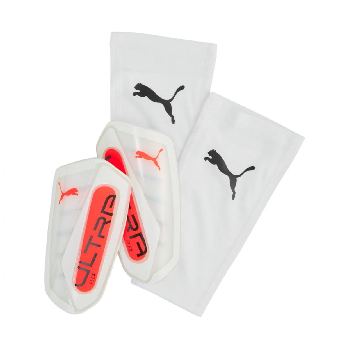 Ochraniacze piłkarskie Puma Ultra Flex Sleeve biało-pomarańczowe 30987 01 - L