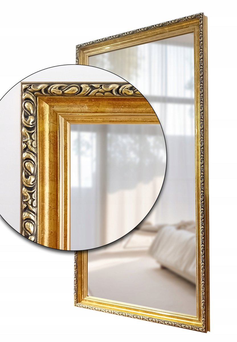 Ekskluzywne lustro w STYLOWEJ ZŁOTEJ antycznej ramie drewnianej 150x50 L3