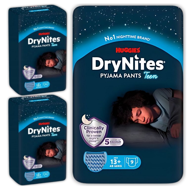 2 x pieluchy Huggies Pieluchomajtki DryNites 13+ Boy 9szt
