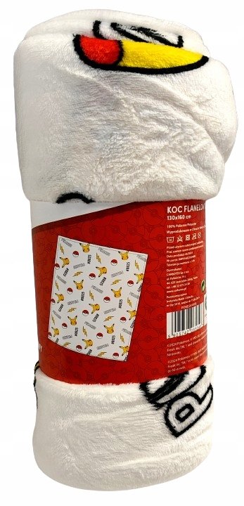 CARBOTEX Flanelowy koc kocyk dziecięcy POKEMON PIKACHU 130x160 cm BIAŁY 346