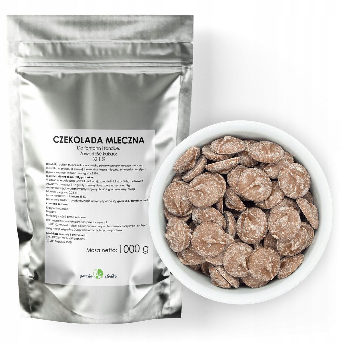 Czekolada Mleczna Kaletki 32,1% Kakao 1Kg