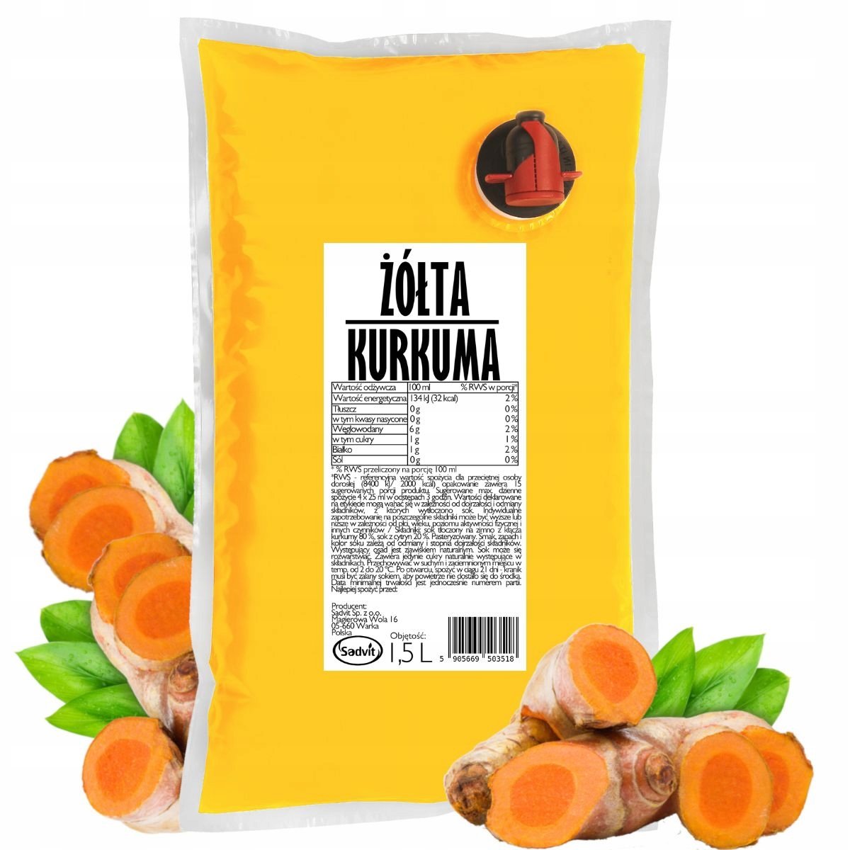 Sok z KURKUMY 100% BEZ CUKRU tłoczony NFC 1,5L