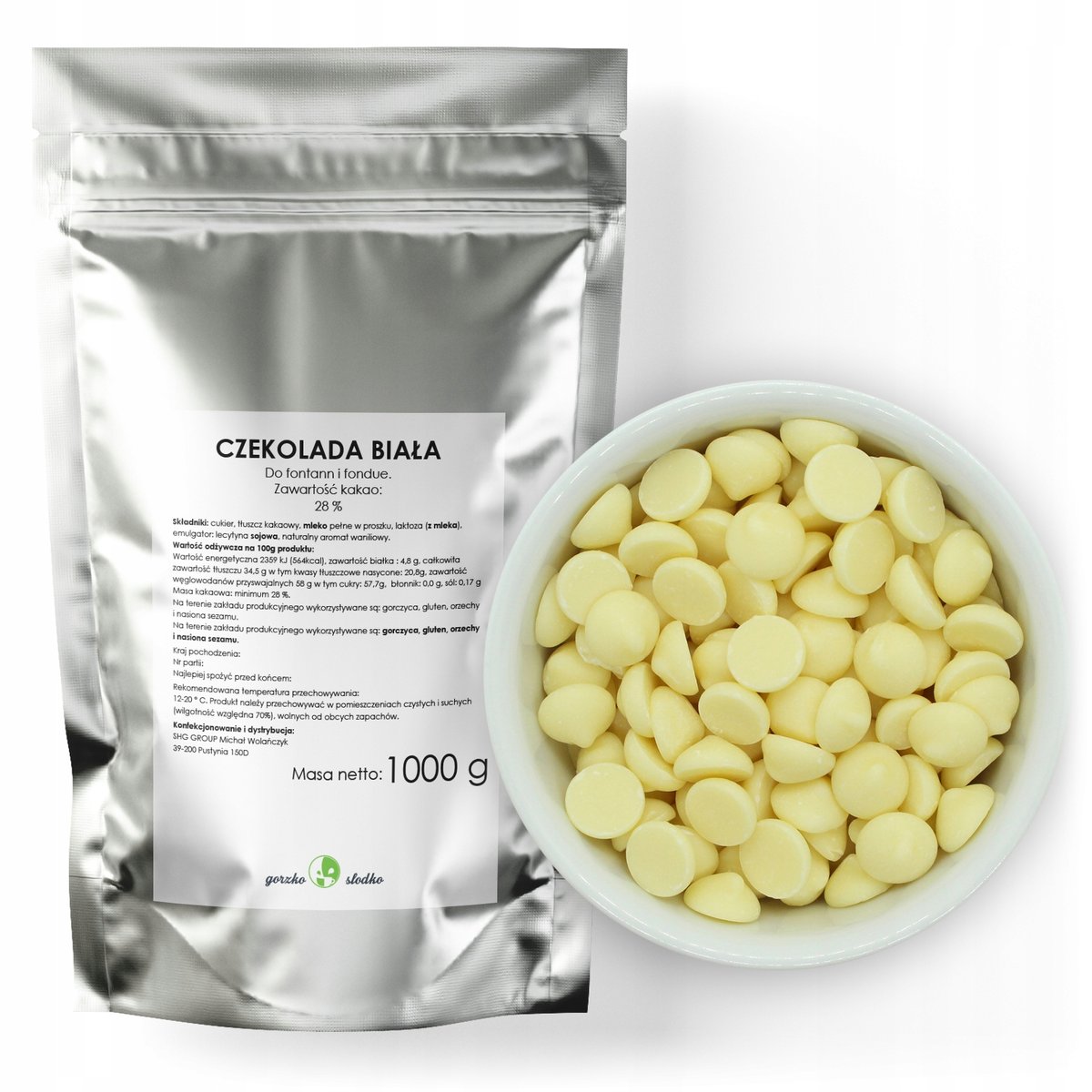 Czekolada Biała Małe Kaletki 28% Kakao 1Kg