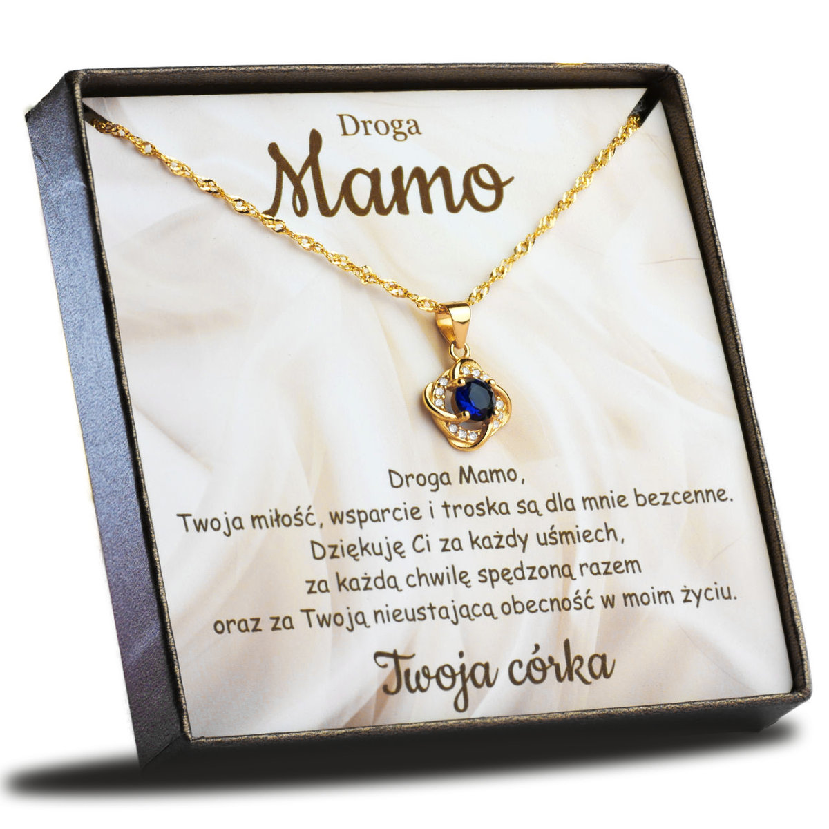 Pozłacany naszyjnik z niebieskim kamieniem - Prezent dla Mamy