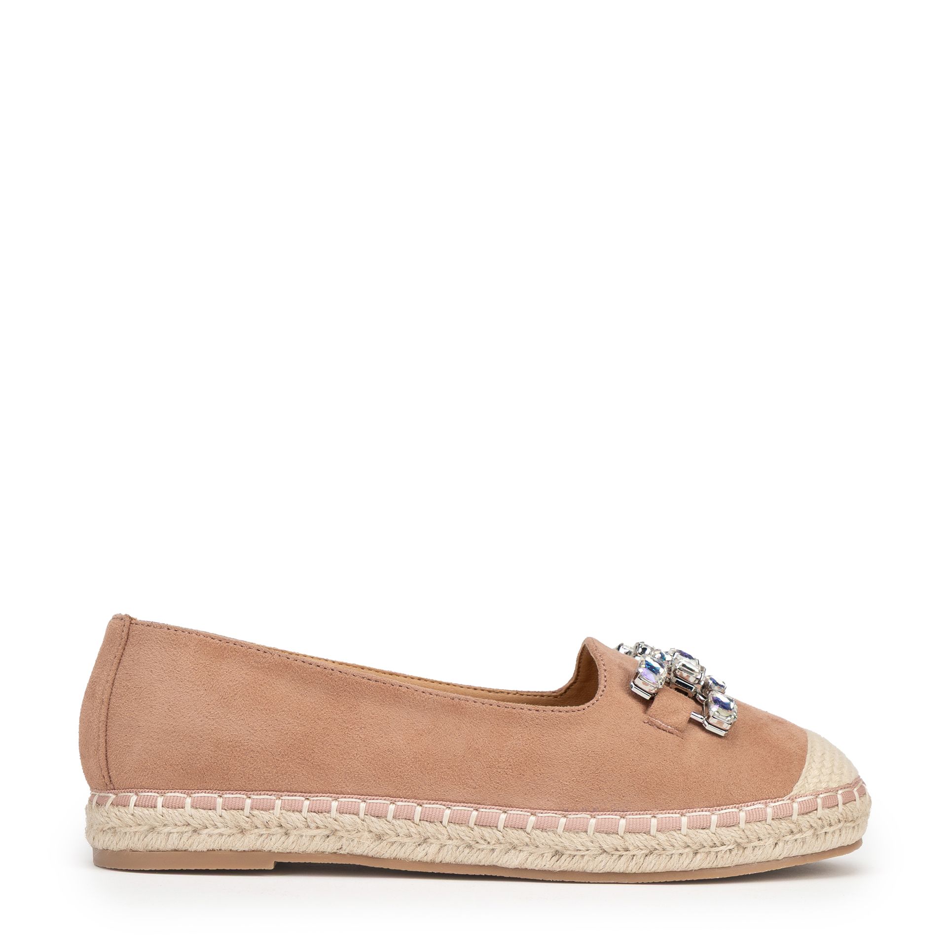 Damskie espadryle z biżuteryjną ozdobą beżowo - różowe