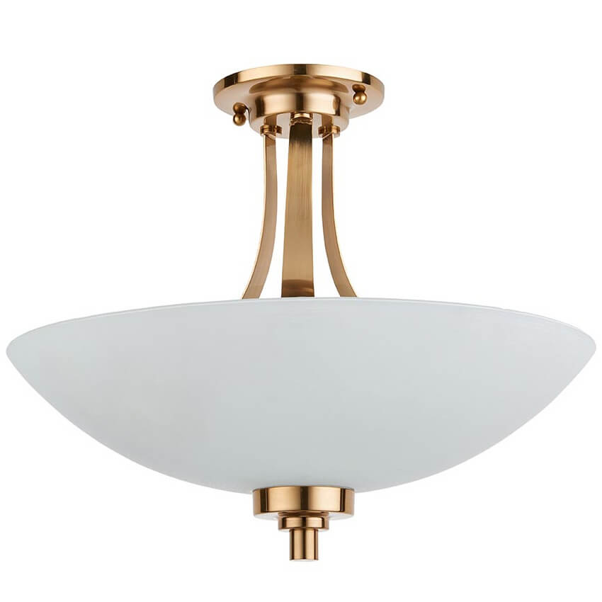 Sufitowa lampa półokrągła Welles 112438 szklana metalowa biała mosiądz