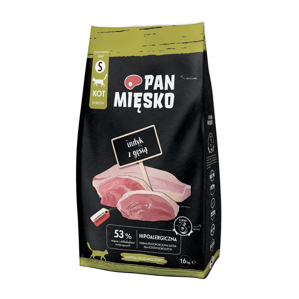 PAN MIĘSKO Indyk z gęsią dla kotów chrupki S 1,6 kg