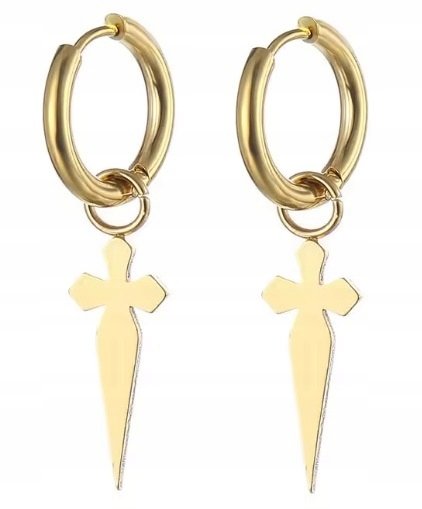 Kolczyki Do Uszu HUGGIE Krzyż Krzyżyk Miecz STAL Punk Gothic Rock