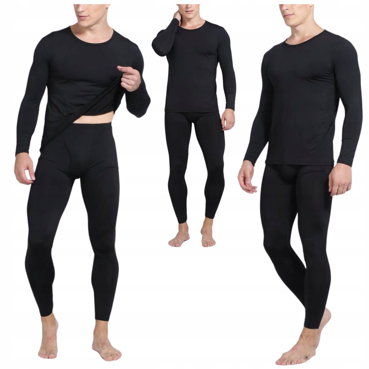 Męskie ocieplane rajstopowe kalesony czarne utrzymujące ciepło NA ZIMĘ M/L