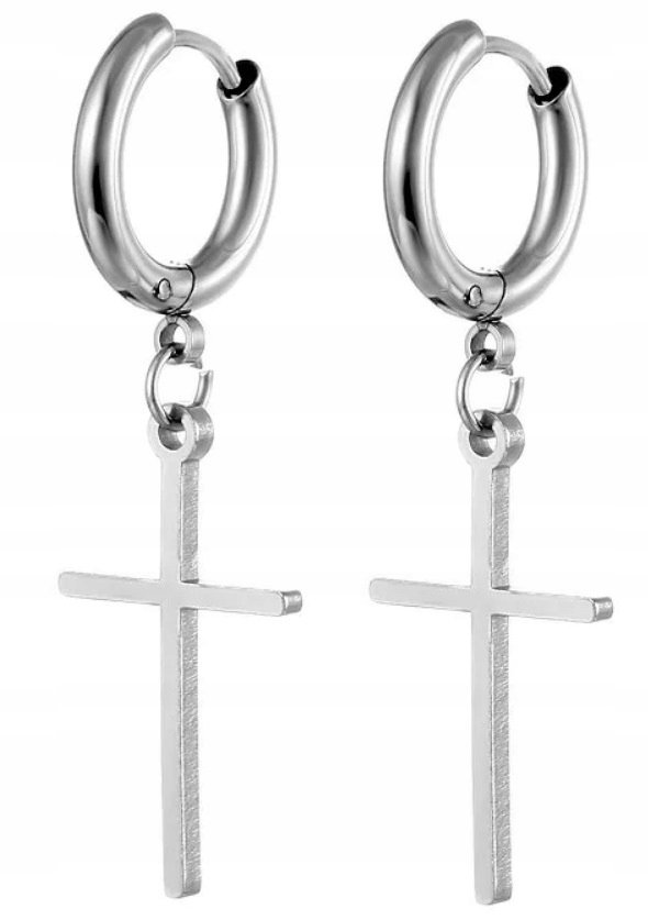 Kolczyki Do Uszu HUGGIE Krzyż Krzyżyk STAL Punk Gothic Rock