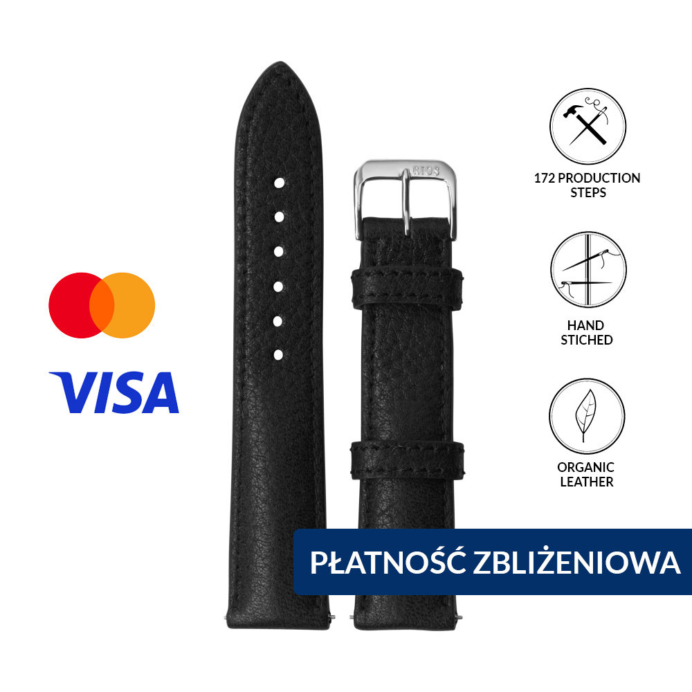 INVIS STRAP GARMISCH BLACK 22mm – Pasek do zegarka z NFC i płatnościami zbliżeniowymi Skóra organiczna Certyfikat Mastercard i Visa Ręcznie wy..