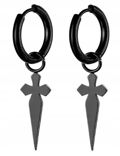 Kolczyki Do Uszu HUGGIE Krzyż Krzyżyk Miecz STAL Punk Gothic Rock