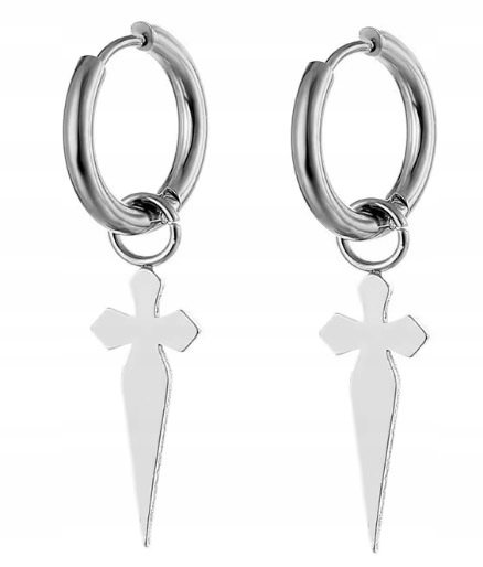 Kolczyki Do Uszu HUGGIE Krzyż Krzyżyk Miecz STAL Punk Gothic Rock