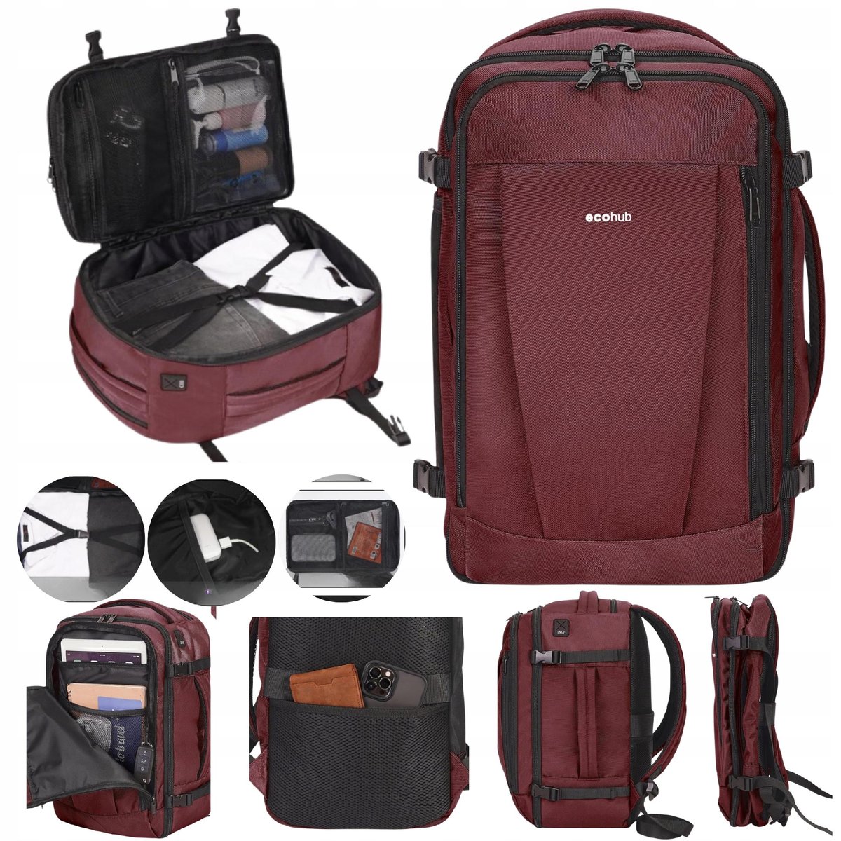 PLECAK DO SAMOLOTU KABINOWY PODRĘCZNY RYANAIR Wizz Air Ecohub 40X20X25 cm