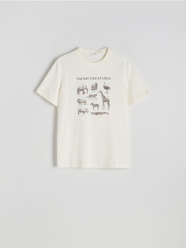 Reserved - T-shirt regular z nadrukiem - złamana biel