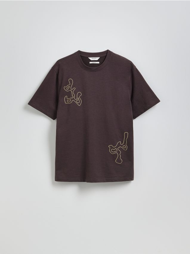Reserved - T-shirt relaxed z nadrukiem - brązowy