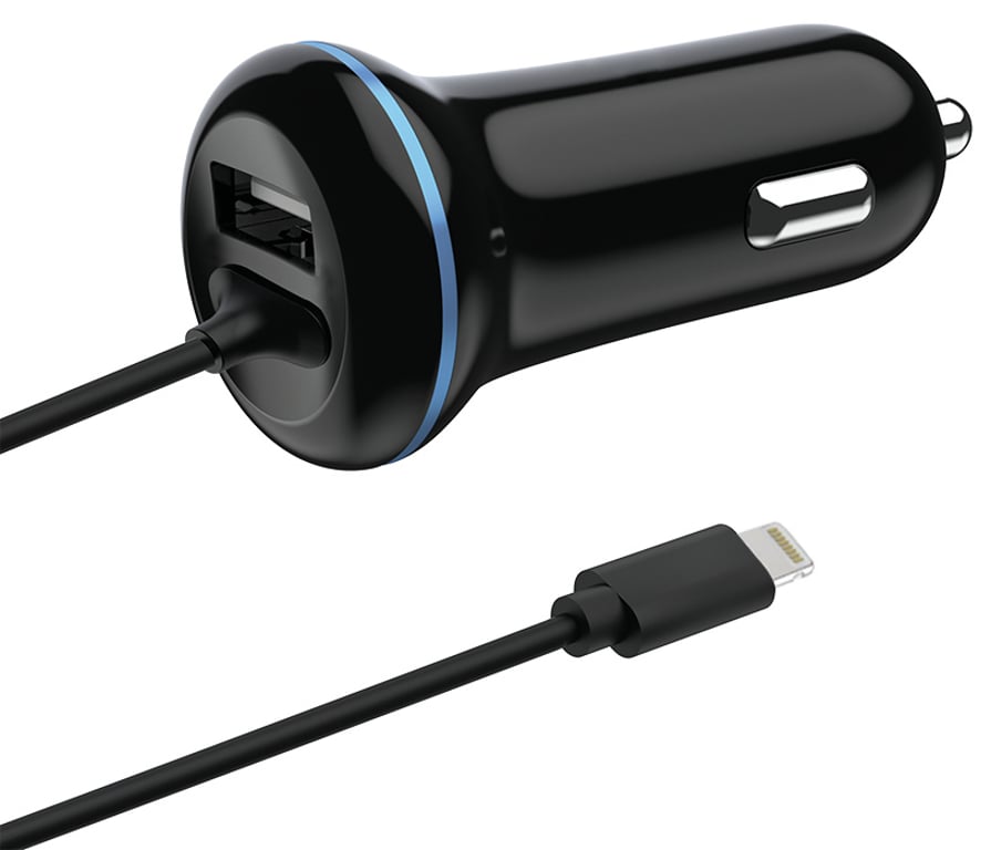 Ładowarka samochodowa 2GO USB 2400mA Lightning+1x USB 1.4m czarna