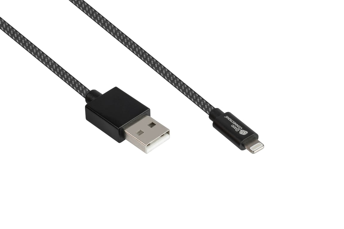 GoodConnections USB-A 2.0 > Lightning (ST-ST) 0,5 m kabel ładujący Kurtka tekstylna 12W Czarna