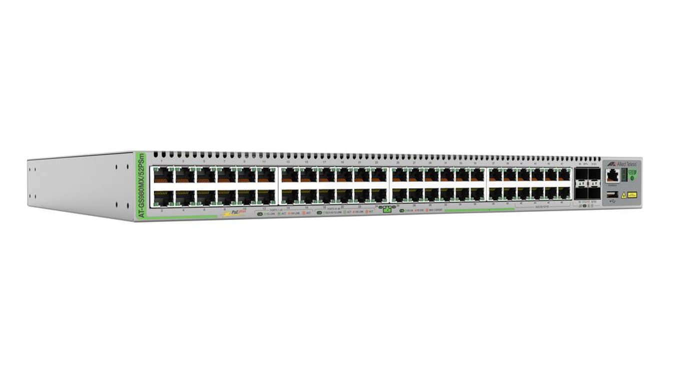 Allied Telesis AT-GS980MX/52PSM-50 łącza sieciowe Zarządzany L3 10G Ethernet (100/1000/10000) Obsługa PoE Szary
