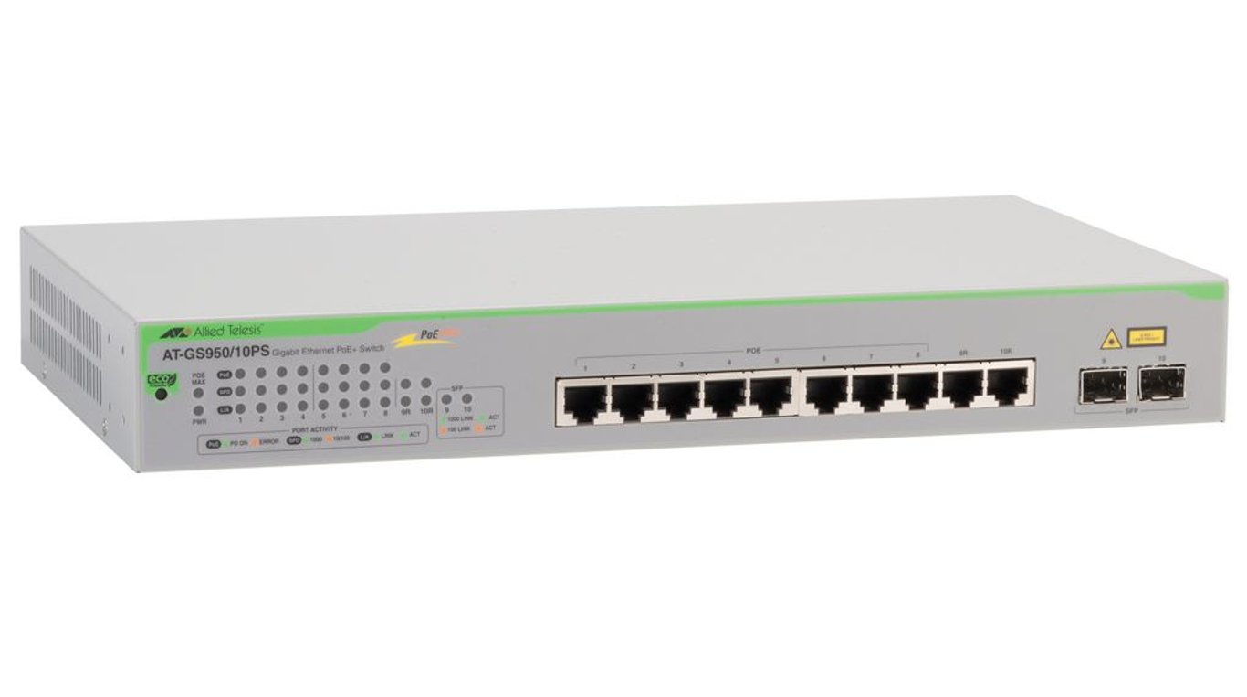 Allied Telesis AT-GS950/10PS V2-50 łącza sieciowe Nie zarządzany Gigabit Ethernet (10/100/1000) Obsługa PoE Szary