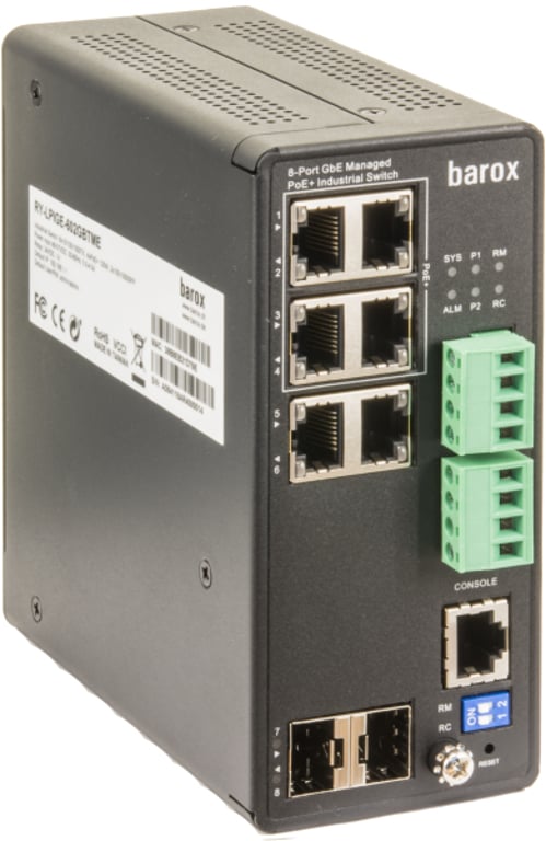 Barox RY-LPIGE-602GBTME łącza sieciowe Zarządzany L2/L3 Gigabit Ethernet (10/100/1000) Obsługa PoE Szary