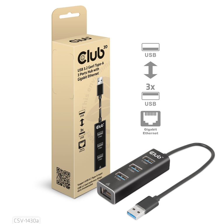 CLUB3D CSV-1430a Przewodowa USB 3.2 Gen 1 (3.1 Gen 1) Type-A Czarny CSV-1430A