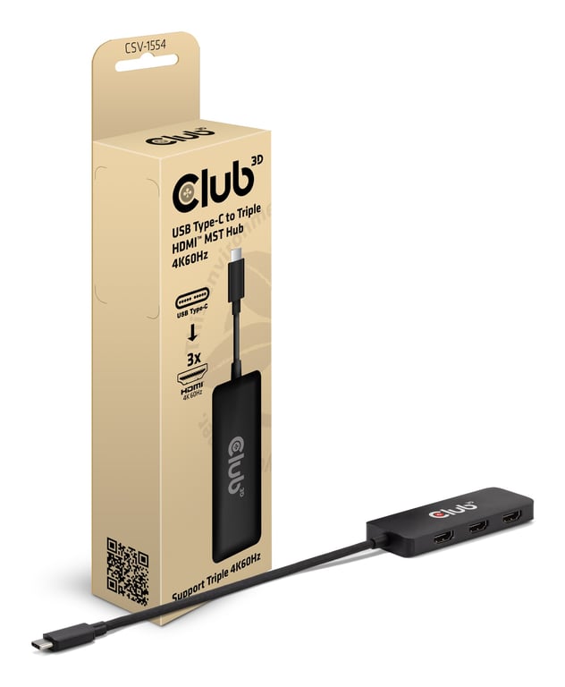 CLUB3D CSV-1554 huby i koncentratory USB Type-C Czarny