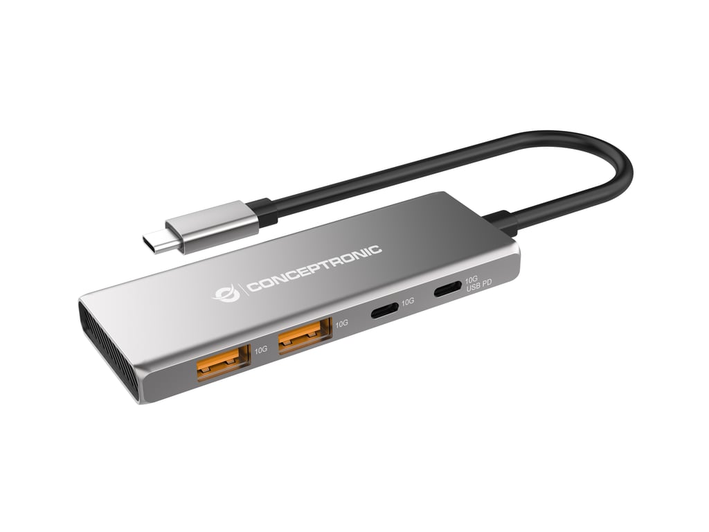 Conceptronic HUBBIES15G huby i koncentratory USB 3.2 Gen 2 (3.1 Gen 2) Type-C 10000 Mbit/s Szary