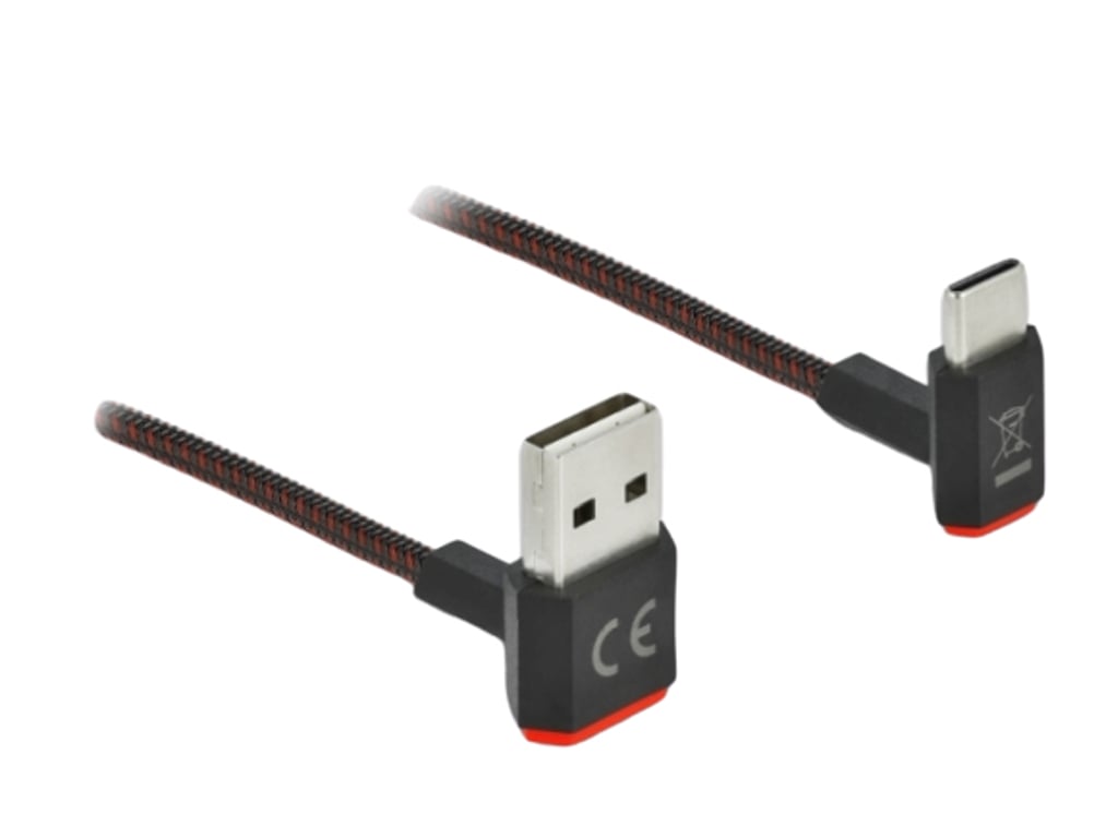 DeLOCK Przewód EASY-USB 2.0 Typu-A, wtyk męski do USB Type-C, wtyk męski, kątowy, w górę/w dół, 0,2 m, czarny