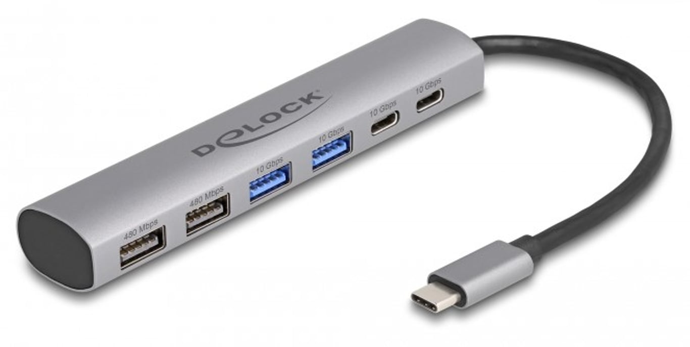 DELOCK Koncentrator USB 6-portowy z 4 gniazdami USB-A i 2x USB-C
