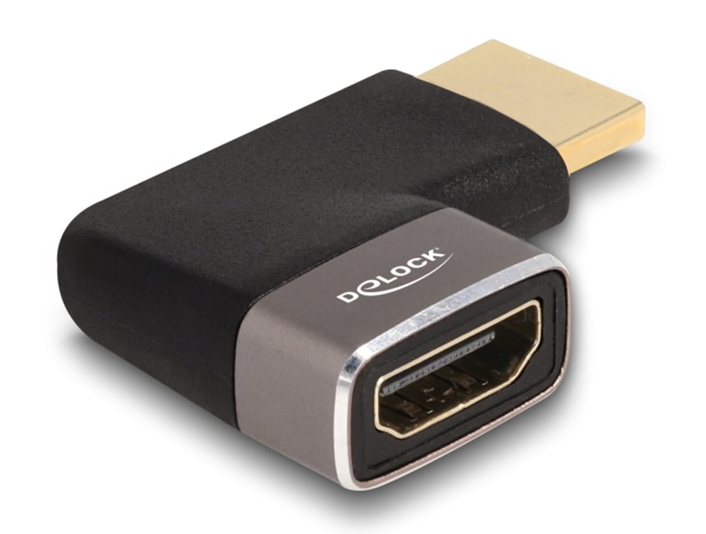 DeLOCK Przejściówka HDMI męska na żeńską 90° zagięty w lewo 8K 60 Hz szary metalowy
