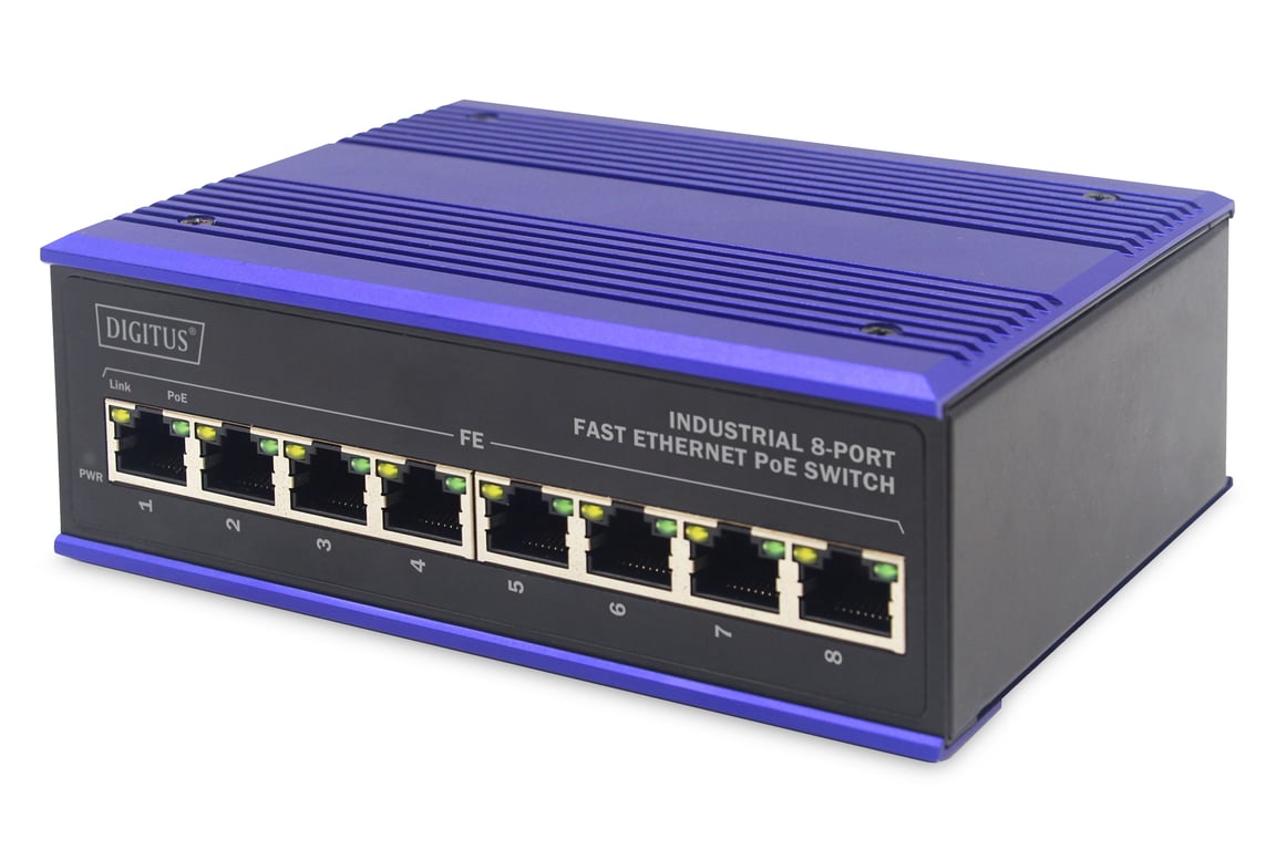 Digitus 8-portowy przełącznik sieciowy Fast Ethernet PoE, przemysłowy, niezarządzany