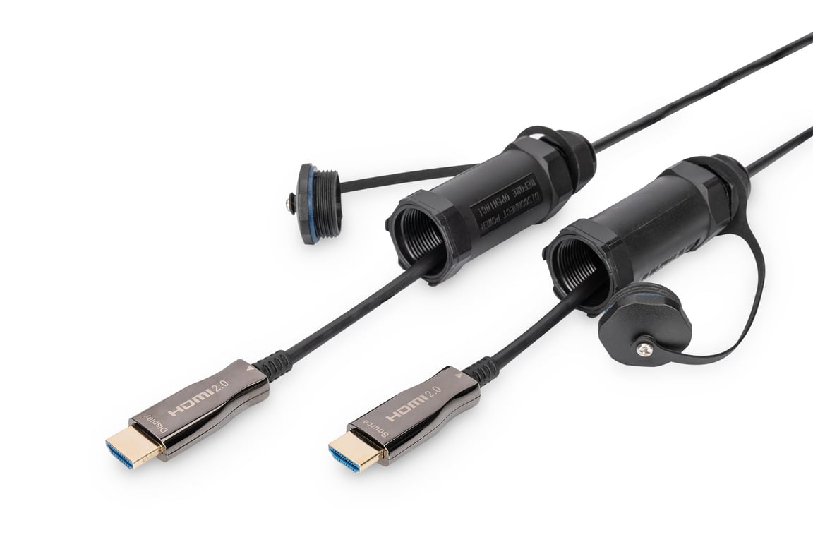 Digitus Kabel hybrydowy AOC IP68 wzmocniony HDMI 2.0 Premium High Speed 4K 60Hz HDMI A/HDMI A M/M czarny 15m