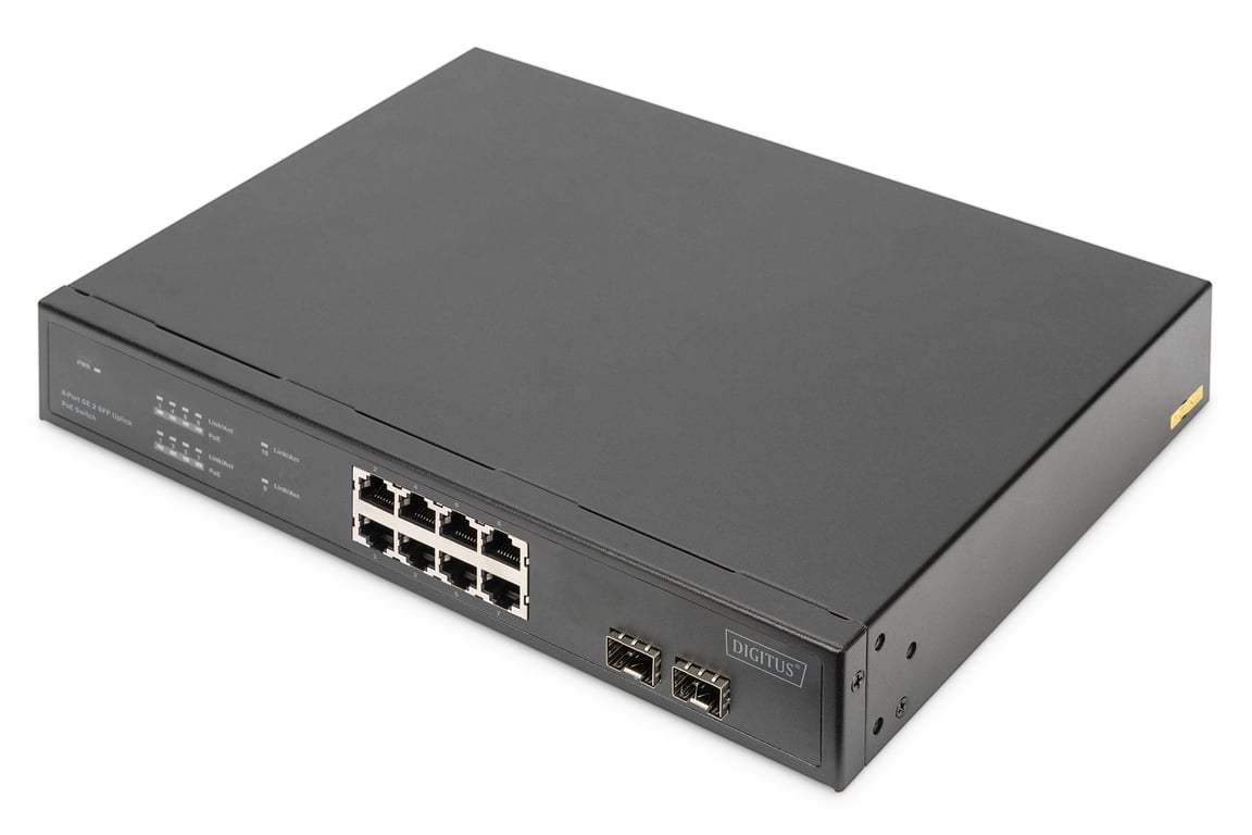 Digitus Przełącznik Gigabit Ethernet z 8 portami PoE i 2 portami SFP UPLINK, dostępna moc PoE: 140 W