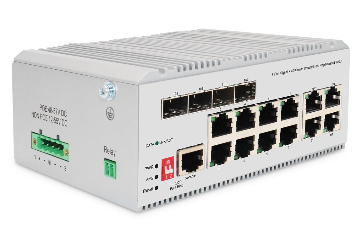 Digitus Przełącznik Gigabit Ethernet 8+4 L2, klasa przemysłowa, zarządzalny