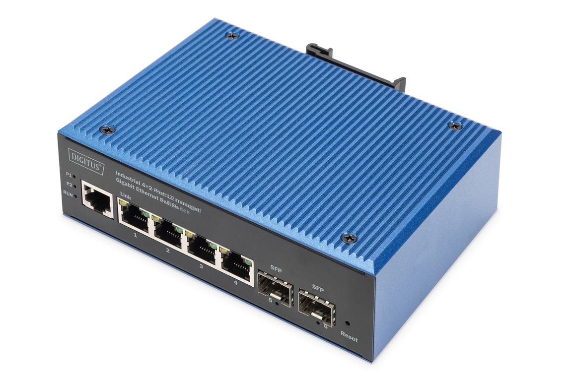 Digitus Przemysłowy przełącznik Gigabit Ethernet PoE, 4+2 porty, zarządzalny na warstwie łącza danych (L2)