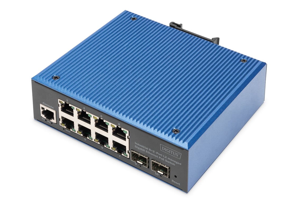 Digitus Przemysłowy przełącznik Gigabit Ethernet PoE, 8+2 porty, zarządzalny na warstwie łącza danych (L2)